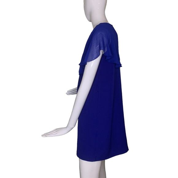 Zara Basic Mini Dress Size S Blue One Sleeve Sheer Turns Into a Veil - Picture 6 of 7